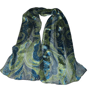 Women's Unbranded One Size Green Blue Paisley Chiffon Scarf